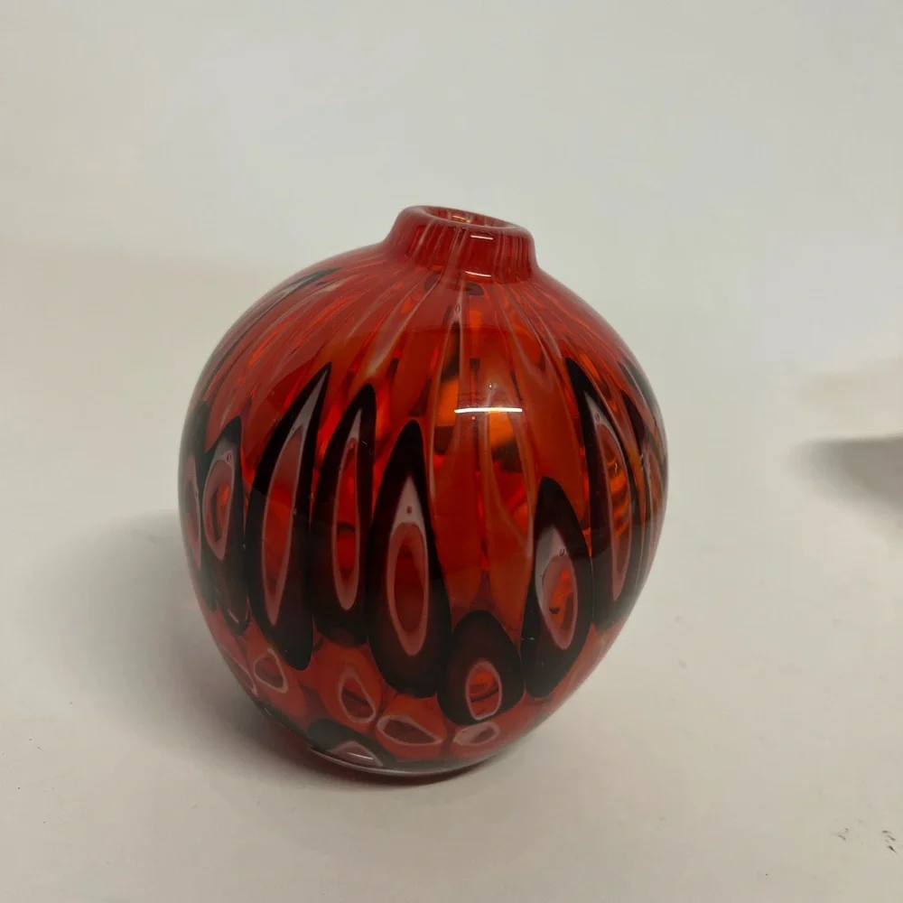 Crate & Barrel Art Glass Koda Mini Multi Colored Bud Vase Circular Shape Red 5